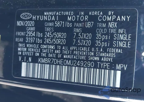 2021 Hyundai Palisade Calligraphy from USA, damaged, VIN KM8R7DHE0MU249290